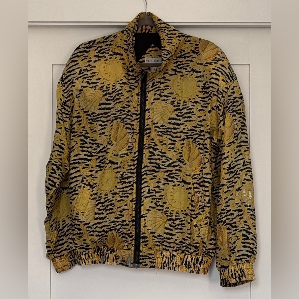 Oleg Cassini Black and Gold Silk Jacket with Animal and Shell Print